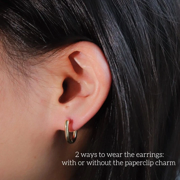 Pendiente de aro de eslabones con clip de papel de diamante de corte redondo de 2 quilates enchapado en oro amarillo de 14 k Foto 3 de 4