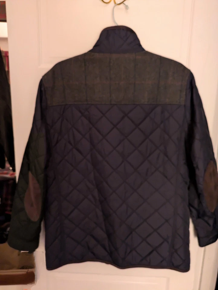 Vince Camuto Jacket Mens MED Navy Blue Quilted Nylon Wool Corduroy Elbow Patch  - Image 2 of 4