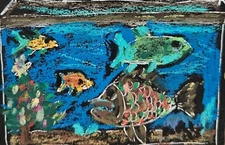 ACEO , Original Art Painting, Pastel, Regina DeVal, Christmas in the Fishtank