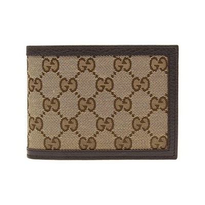 Gucci GG logo short canvas and leather wallet for men 5.1×0.59×3.5 in