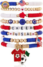 World Cup 2026 Soccer Bracelet Set for Women, 7-8PCS Game Day Stackable Stretch