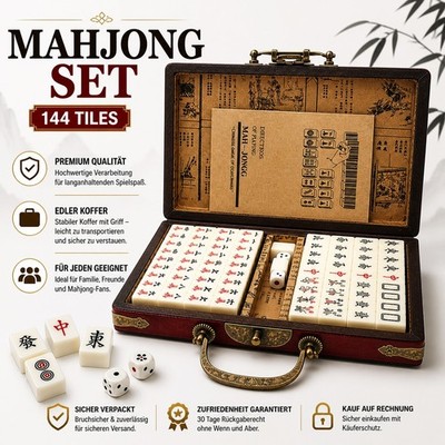 144 Mahjong Fliesen, Antique Mahjong Anzug Mahjong Set Reise Tragbares chines...
