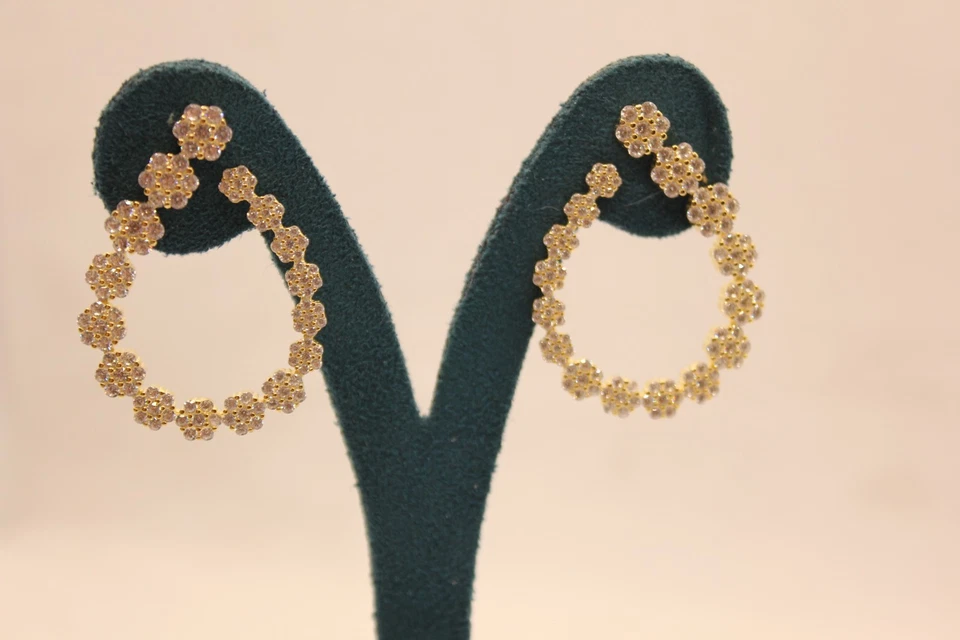 ORECCHINI ARGENTO OVALI FIORI A SCALARE ZIRCONI BIANCHI MM 29X38 EXPLOIT - Immagine 3 di 4