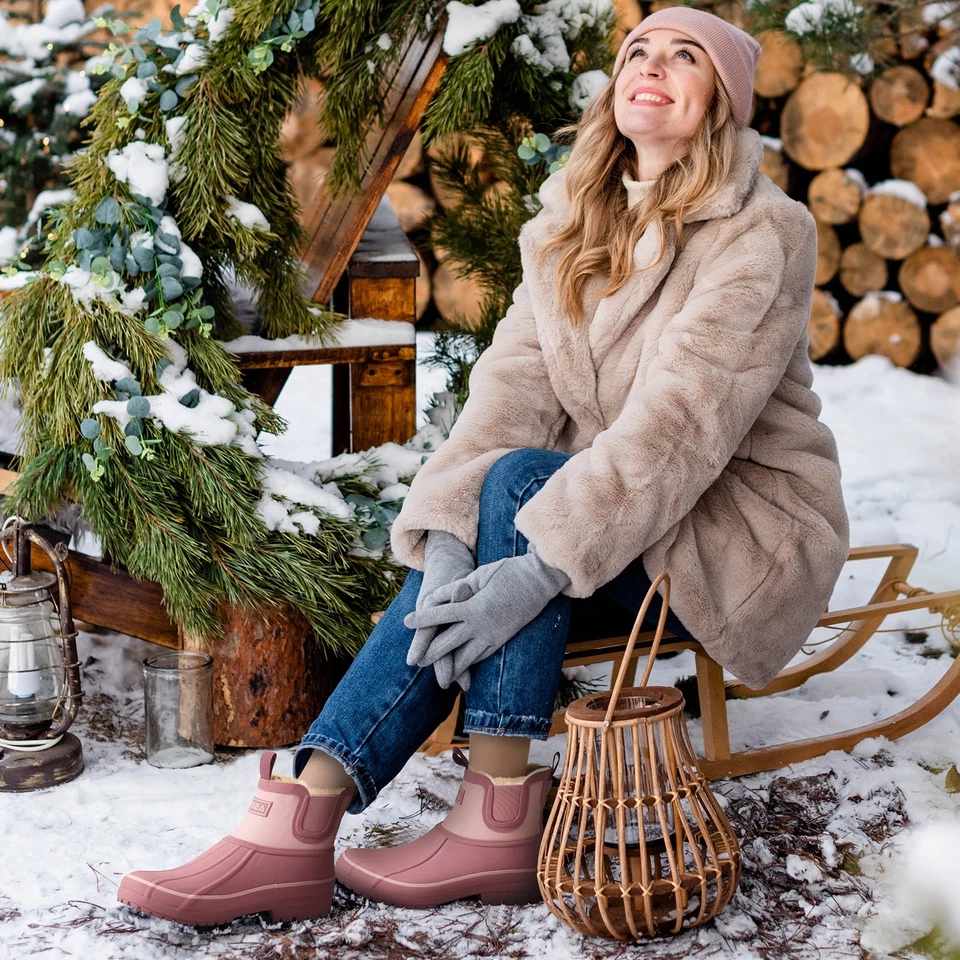 Botas de lluvia Chelsea para mujer HISEA forradas de lana invierno impermeables al tobillo botas de pato Foto 4 de 4