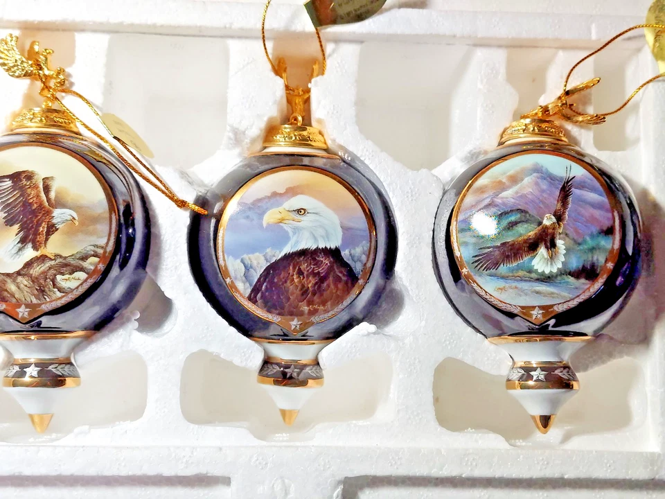 Bradford American Eagle 1999 adornos de porcelana paquete de 3 Foto 2 de 2