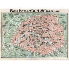 Robelin Paris Monument Map French Large Wall Art Print 18X24 In