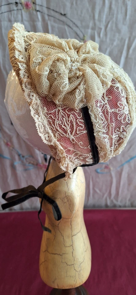 Sombrero de encaje estilo antiguo para muñeca bisque alemana o muñeca de moda francesa Foto 3 de 4