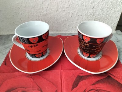 2 Espressotassen +Untertassen, Flirt, Collection:  Love Heart,  Originaldose NEU
