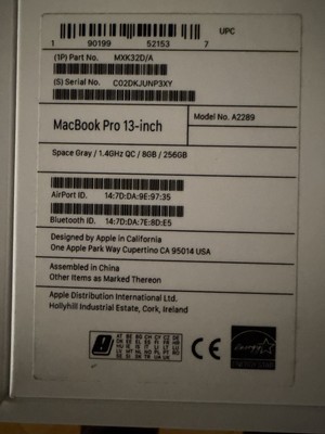 Apple MacBook Pro 13,3  Retina, 256 GB SSD, Intel Core I5, Space grey A2289