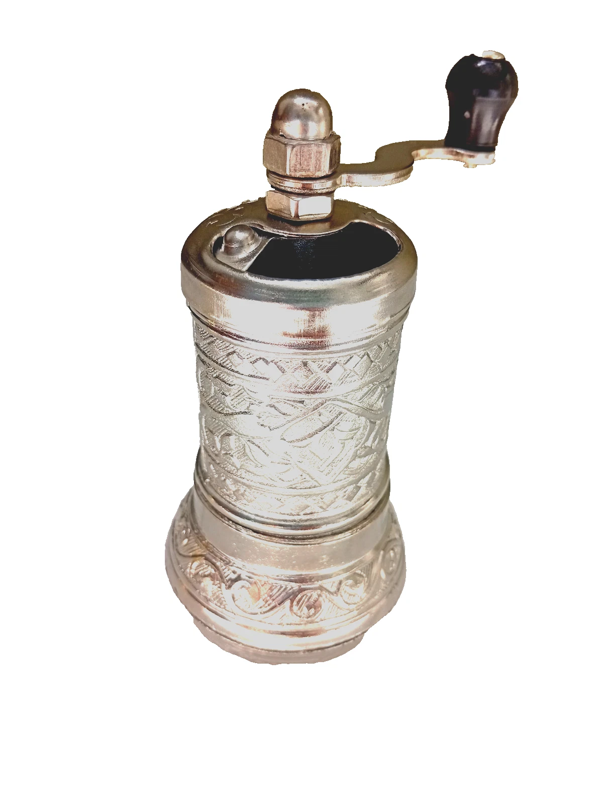 Antique Silver Turkish Spice Grinder Zamak Pepper Mill and Salt Shaker