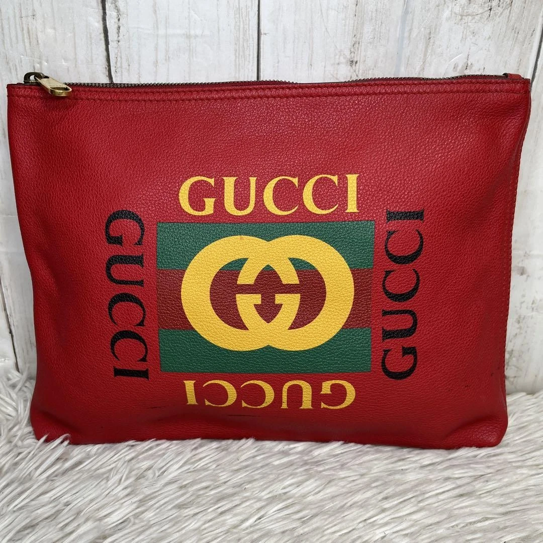 Sac pochette Gucci deuxième imprimé logo cuir rouge m2_0417
