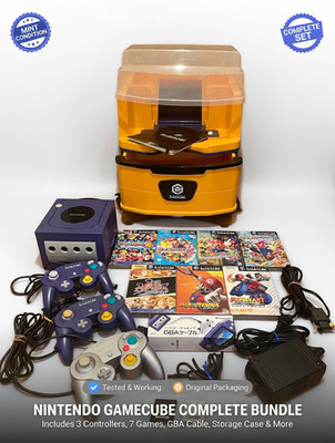 Nintendo GameCube Console Set+7 Mario Games+3 Controllers+Memory Cards+JP Import