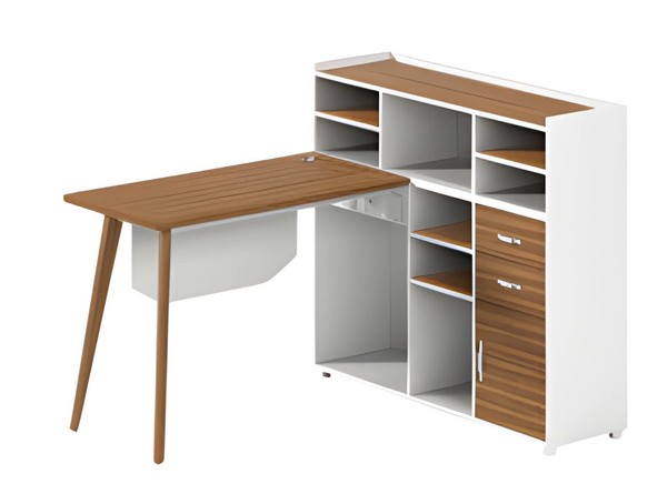 Schreibtisch Aus Holz Und Weiß Mit Stauraum Offenen FäChern Und Eleganten Beinen-image