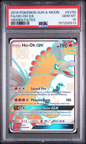 2019 POKEMON SUN & MOON HIDDEN FATES #SV50 FULL ART/HO-OH GX PSA 10