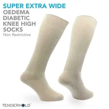 Mens Super Extra Wide Diabetic Knee High Socks Non Binding Soft Tops
