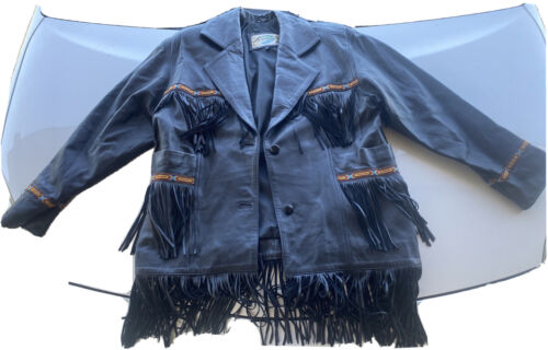 Algodón madera Creek Western Wear Indian Leather Jacket Fringes - Imagen 1 de 5