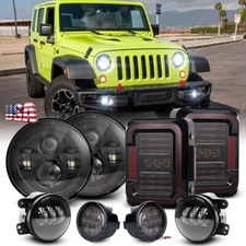 8pc For Jeep 07-18 JK Kit Set Led Tail Light 7" Headlights Turn Signal Fog Lamps