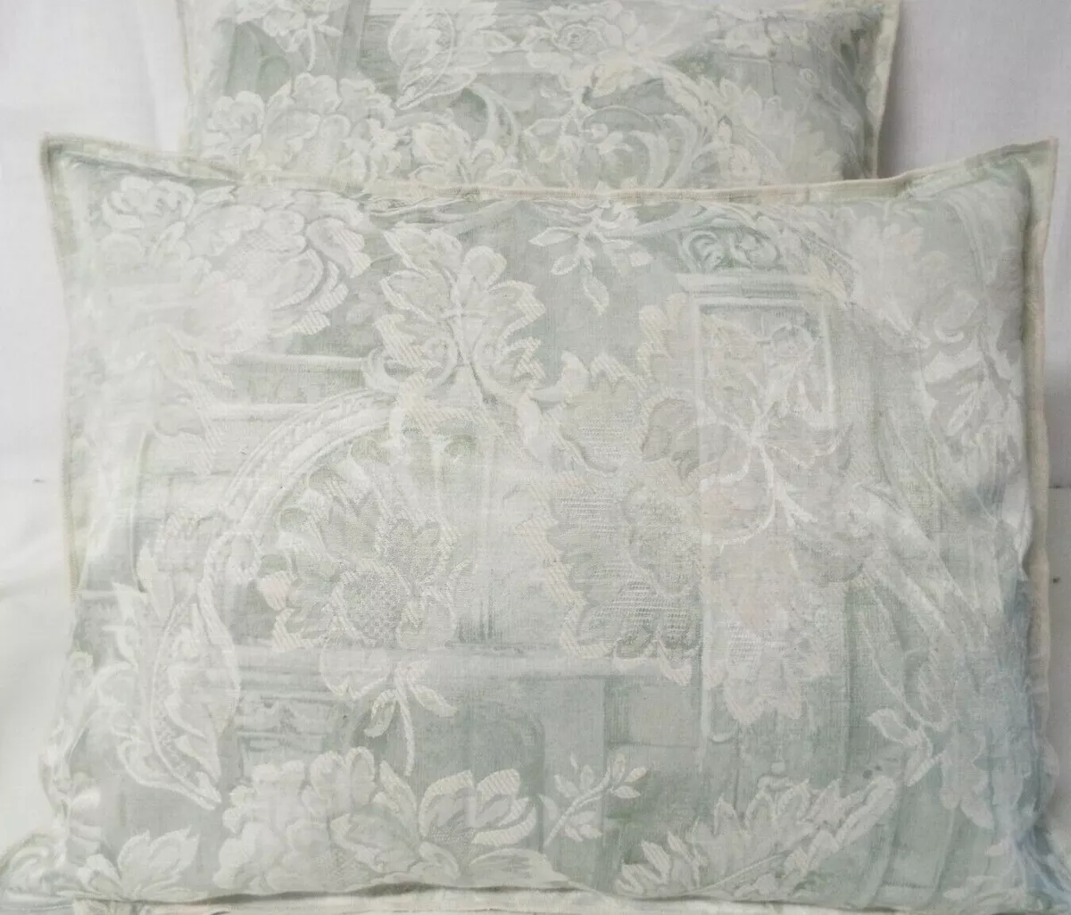 PAIR OF EXTRA LARGE OBLONG BOLSTER CUSHIONS GREEN AND CREAM DESIGN
