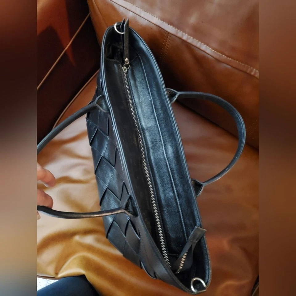 Bolso Pulicati Negro Italiano Cuero Bolso de Mano Cartera Sin Correa Bandolera LEER Foto 4 de 4