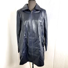 Tess Exotic Leather Jacket Size Small Dark Blue 100% Sheepskin Long MSRP $480