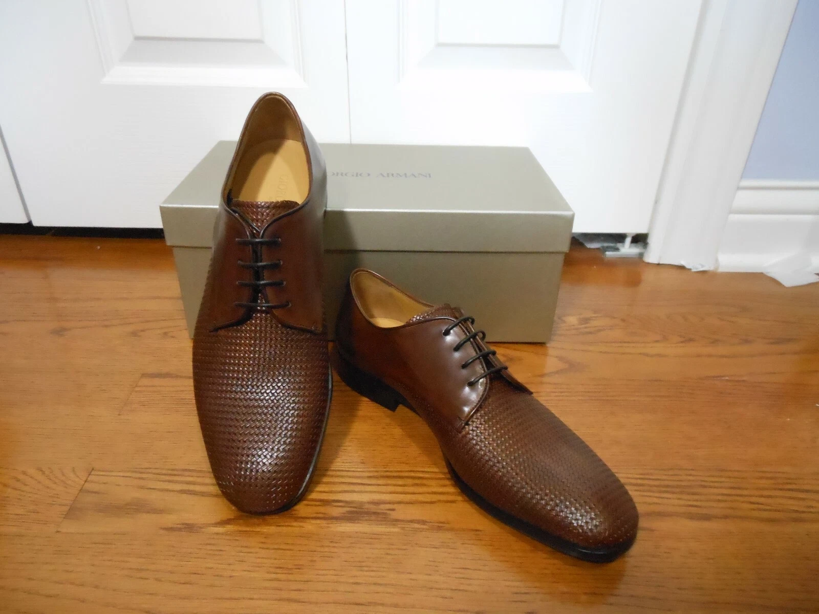Giorgio Armani — NIB Giorgio Armani $675 Men's Printed Leather Blucher Lace-up Shoes,Brown,Size 7