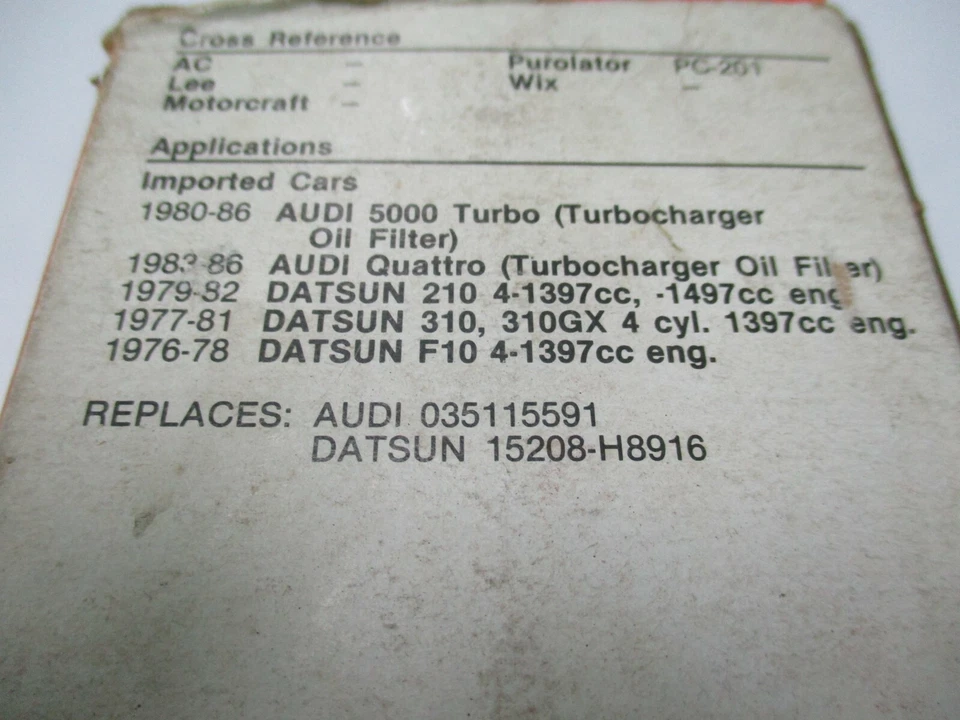 Filtro de aceite 1980-1986 Audi 5000, Quatro, Datsun B210, 310, 310GX, F10 FRAM PH46 Foto 2 de 2