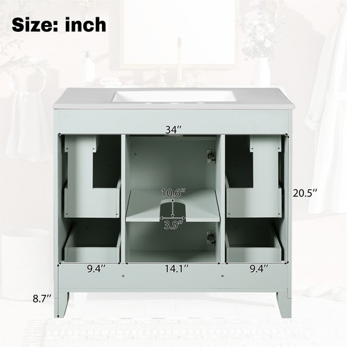 36-Inch Wood Bathroom Vanity with Ceramic Sink Adjustable Shelf Soft-Close Doors - Picture 4 of 15