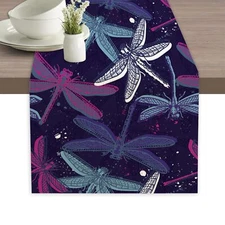 Colorful Dragonfly Table Runners 70 inches Long Table Runner Elegant Linen Dr...