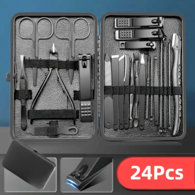 Unisex Razor-Sharp 24pcs Professional Nail Clippers Kit, Black Finish Tools, New