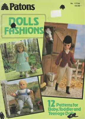 Patons DOLLS FASHIONS 12 Patterns Baby, Toddler, Teenage Knitting Book 17734 