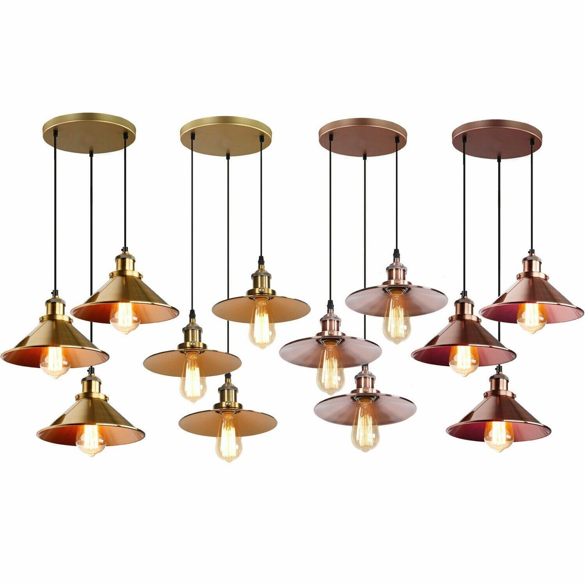 Vintage Industrial 3-Light Pendant Lamp – Adjustable E27 Hanging Light, Warm White, UK Fit