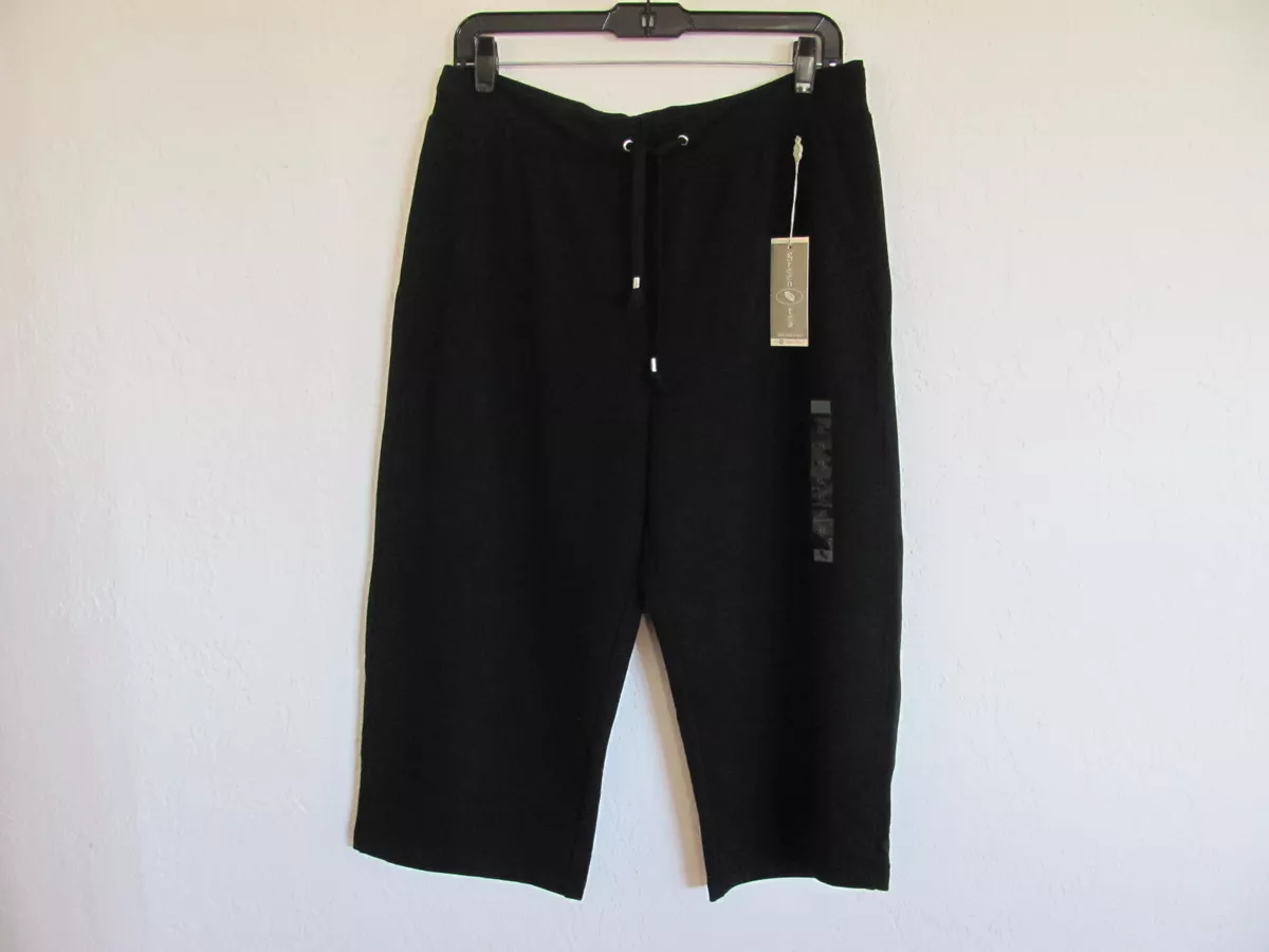 Green Tea Crop Capri Sweatpants Drawstring Cotton Blend Black