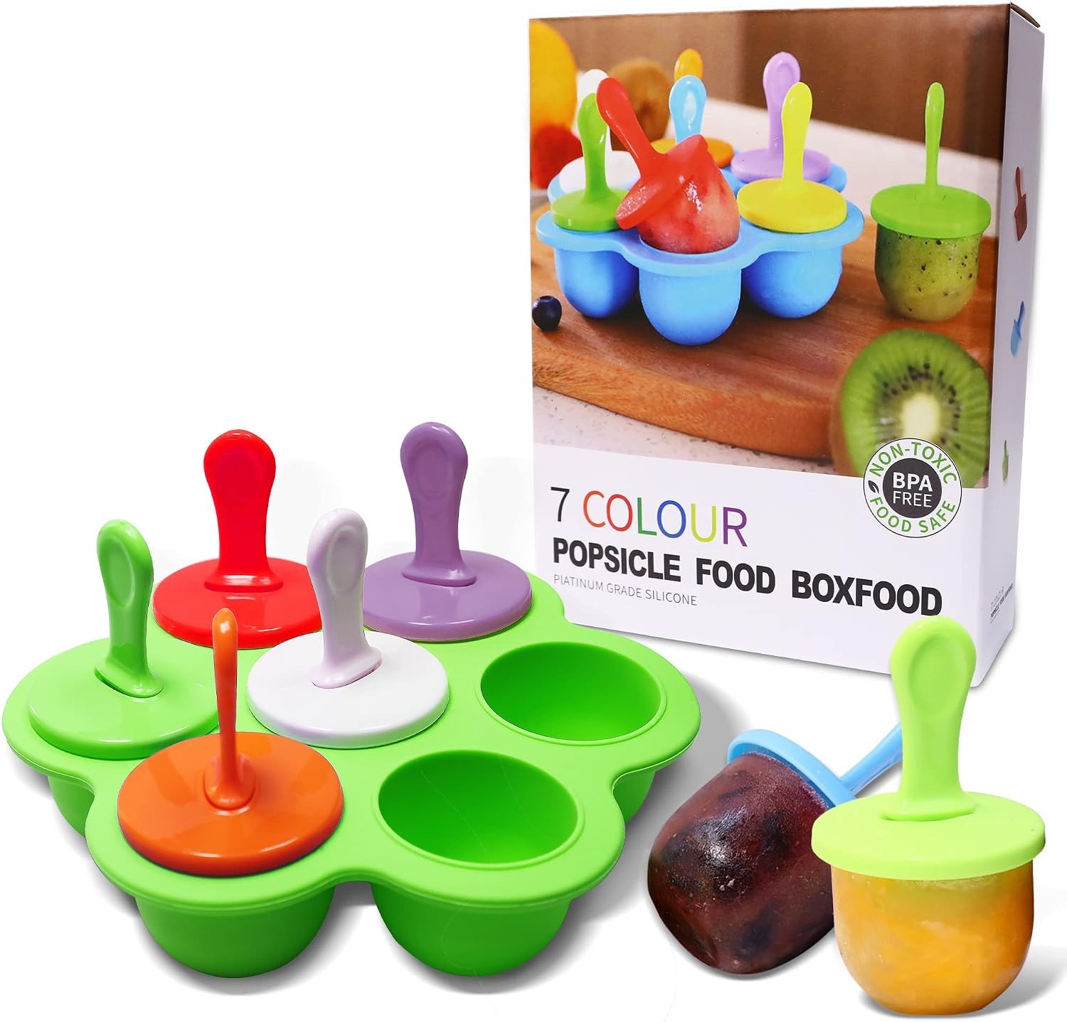 Silicone Popsicle Molds 7-cavity DIY Ice Pop Mold with Colorful Sticks For egg