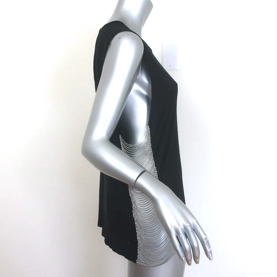 Saint Laurent Chain-Embellished Open Side Tank Top Black Silk Jersey Size Small - Image 4 of 4