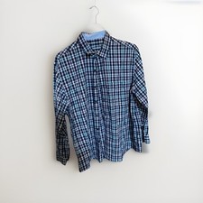 Tasso Elba Button Up Shirt Mens XL Blue Check Plaid 100 Cotton 17-17.5  Neck