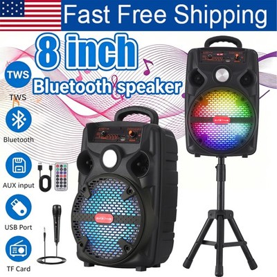 8'' Wireless Bluetooth Speaker，FM/USB/TF/AUX with Stand，Mic，Remote，LED for Party
