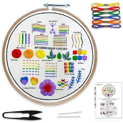Embroidery Starter Kit with Printed Pattern Fabric Hoop Threads Needles Guide