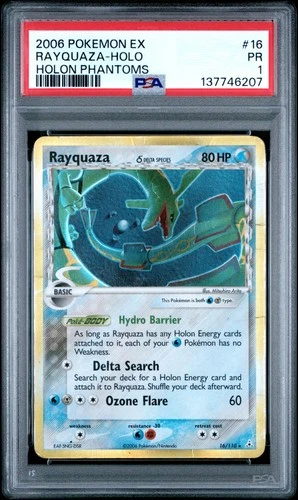 2006 POKEMON EX HOLON PHANTOMS #16 RAYQUAZA-HOLO PSA 1