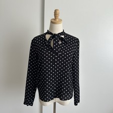FOREVER 21 Black white flowy polka dots shift tunic shirt dress neck tie M