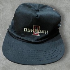 Oshkosh B'gosh Vintage Rope Trucker Hat Black Cotton USA Strapback Hat Mens OS