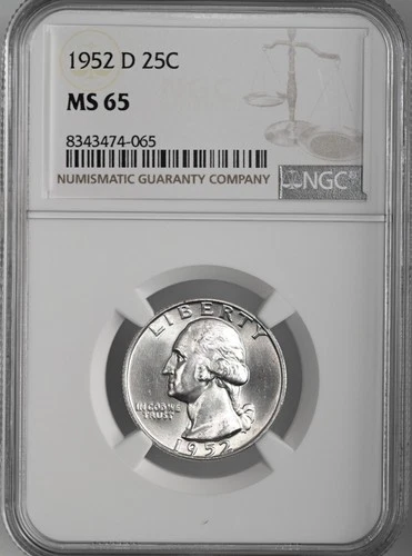 1952-D  25C WASHINGTON SILVER QUARTER "DENVER MINT" NGC MS65 #8343474-065