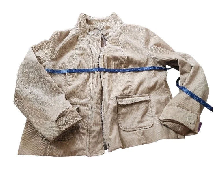 Chaqueta De Colección Merona Mujer XXL Beige Pana Cremallera Frontal Utilidad Y2k Retro Clásica Foto 4 de 4