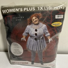 IT Pennywise Adult Womens Costume Plus Size 1X 16-18W Dress Pants Gloves Cosplay