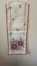 Christmas Tinsel & Fir Poinsettias And Holly Berry Embroidered 72x13