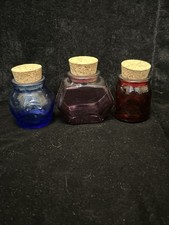 Decorative Colored Glass Bottles with Cork Stoppers Set of 3 Red Blue Purple