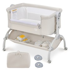 Portable 3-in-1 Baby Bassinet Bedside Sleeper Cradle w/ Mattress Storage Basket