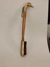 Vtg Brass Mallard Duck Head Shoe Brush Wood Handle 14" Preppy