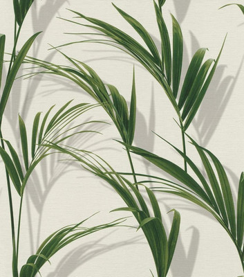 Wallpaper Grey Shadow Green Palm Leaves on Textured Background,  56 Sq Ft Bolt