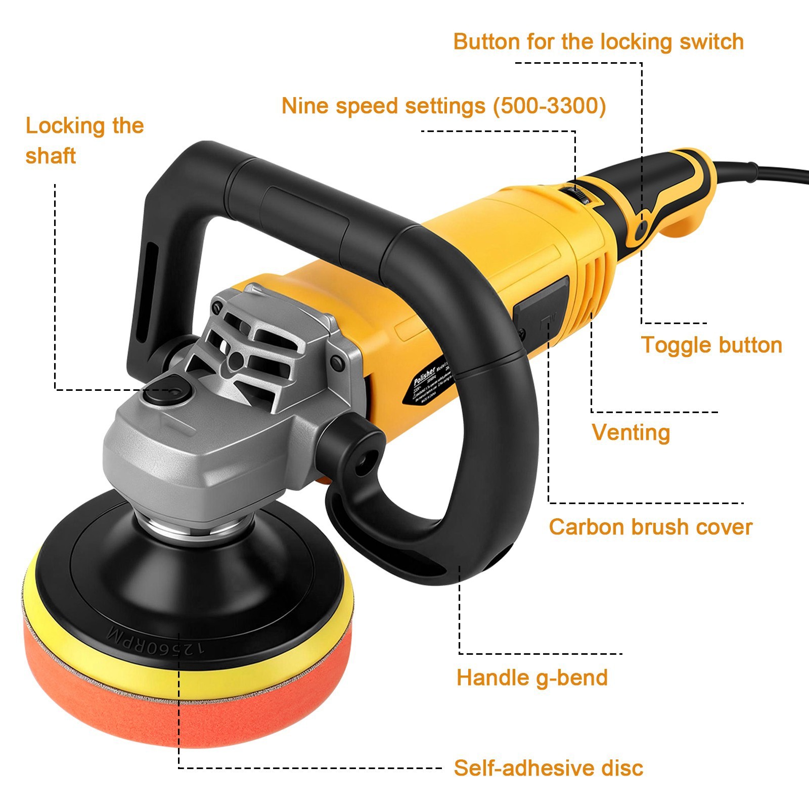 Car Buffer Polisher Waxer 7-Speed Rotary 5"6"+7" Backing Plate Polishing Machine - Thumbnail 5