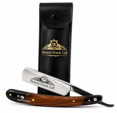 Barber Cut Throat Rasiermesser mit Kuhhorngriff, Salon oder Heimgebrauch + Etui